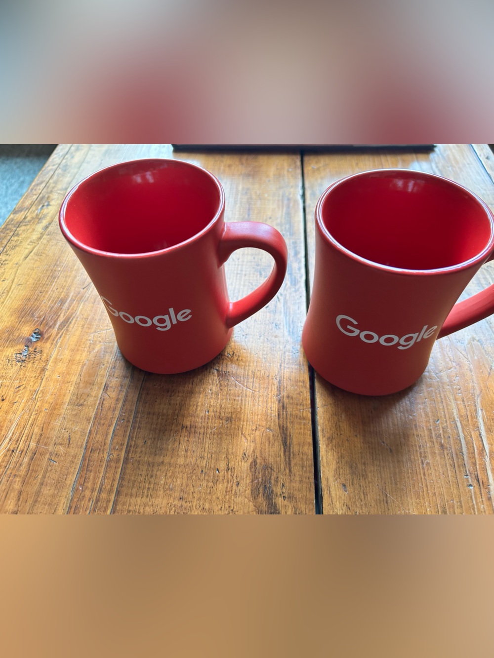 Google 2 Red Ceramic Coffee Mugs Employee Promotion 1 NWT / 1 Used twice. - Picture 6 of 7